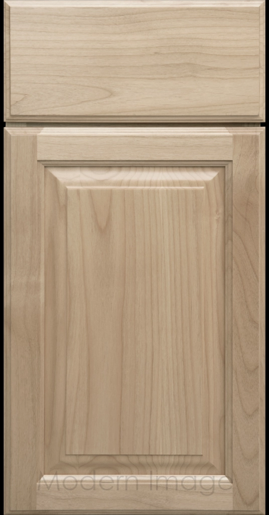 Blondie stained Hampton raised panel kitchen cabinets with flat slab drawer fronts.